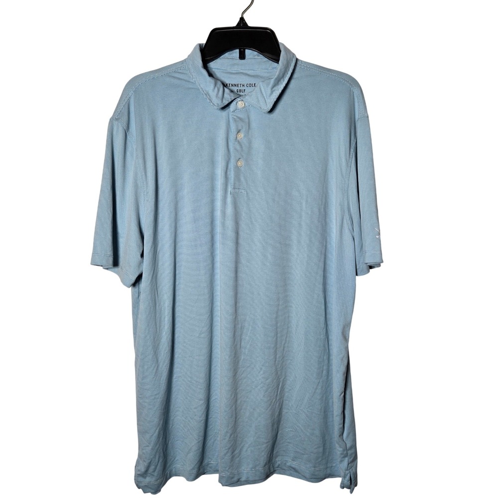 Kenneth Cole Golf Mens Blue Micro Stripe Short Sleeve Polo Shirt XL Athletic